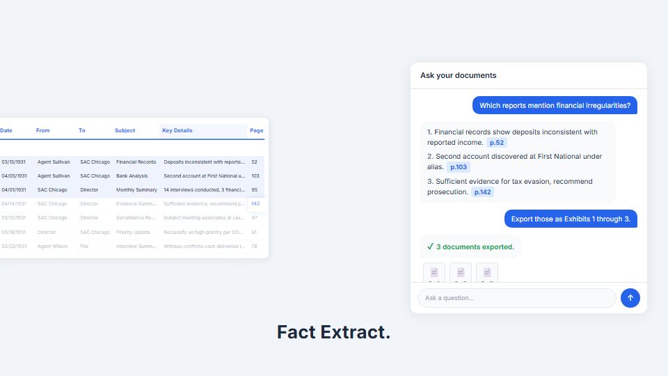 FactExtract workflow: documents become structured, searchable data
